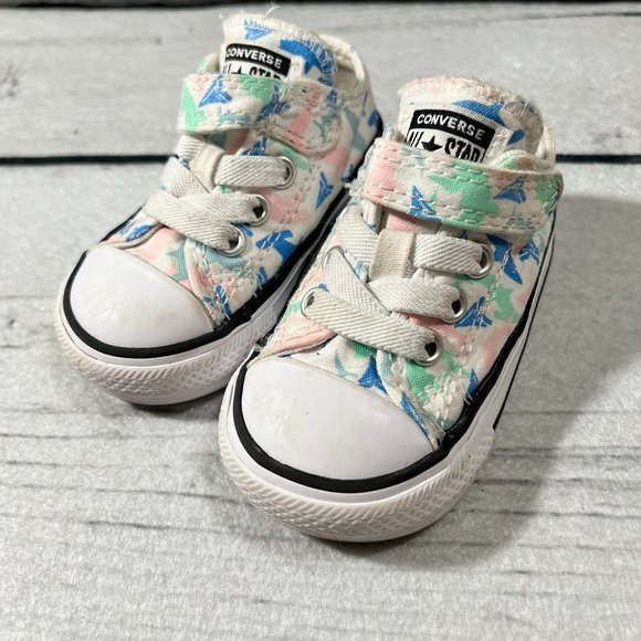Converse Other - Converse White Light Pink Blue Shark Print Shoes